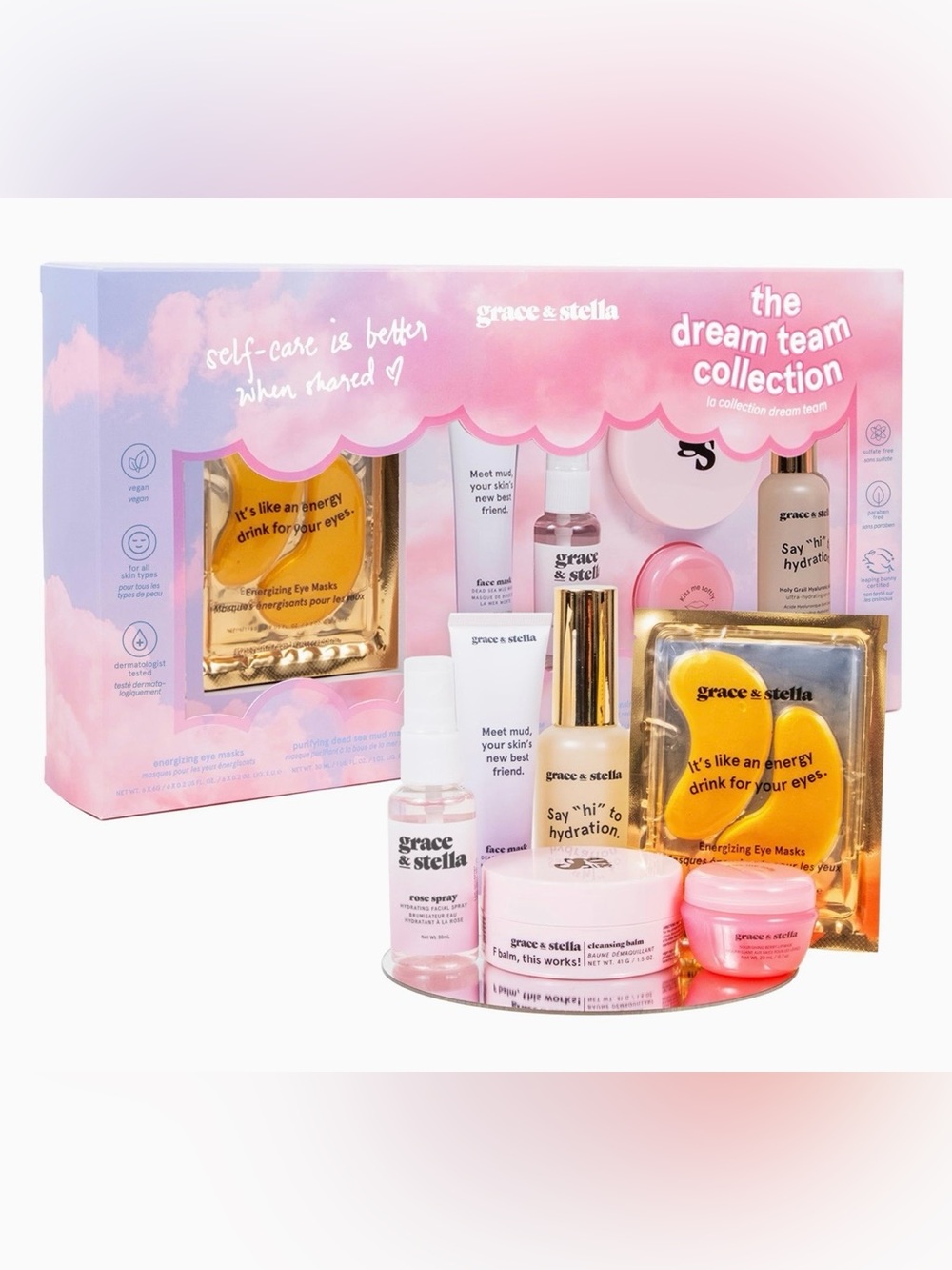 grace & stella Pink Dream Team Collection self-care set